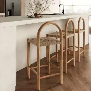 Designer style Rattan woven Solid Wood bar Stools Vintage Chinese Style Island bar Stools