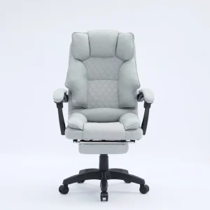 Desk Executive Chair with Footrest Light Grey Fabric Ergonomic High Back Chair for Office