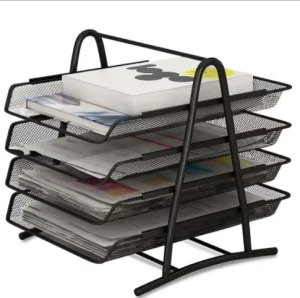 Desk Organizer 4 Tier Metal Mesh File Rack Magazine Sorter Rack Document Holder for Office Home School
