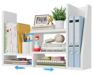 Desktop Bookshelf Desk Organizer Shelf White Office Organization Shelves for Top of Desk Organizers and Accessories Corner
