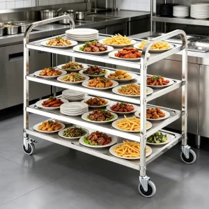 Dessert Shops Canteen 4 Tier Hotel Room Food Service Kitchen Trolley Cart on Wheels with Storage