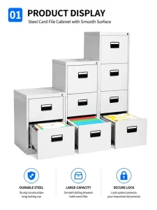 Detachable 3-Drawer Steel Filing Cabinet with Key Lock Eco-Friendly Space-Saving for Office School