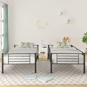 Detachable Metal Bunk Bed Split Twin Singles Steel Frame Guardrail Ladder Slat Dorm Hostel Hotel Apartment OEM ASTM