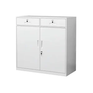 Detachable White Steel Filing Cabinet with 2 Drawers, Lockable Low Cabinet for Files, Documents & Vouchers