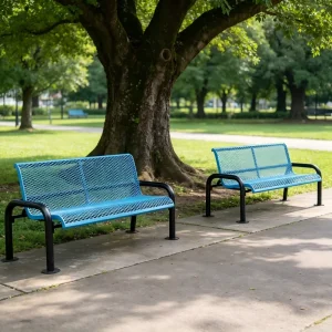 Diamond Pattern Expanded Metal Park Bench Durable Thermoplastic Coated Seating for Municipal Garden Layout