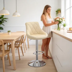 Diamond Quilted High Rebound PU Leather 360 Swivel Height Adjustable With Footrest for Restaurant Home Bar Stool