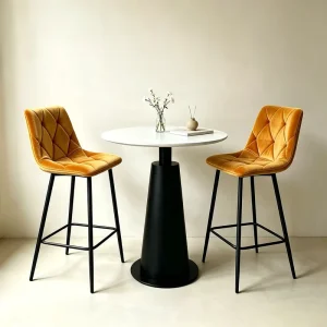 Diamond Tufted Velvet Counter Height Bar Stool with Footrest for Home Apartment Bar Cafe