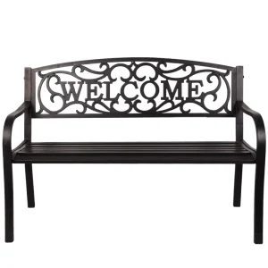 Different Bases Backyard Seating Bench Modern Black Cast Aluminum Park Bench Outdoor