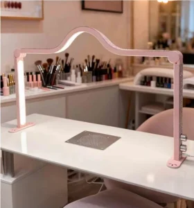 Dimmable Pink Rhinestone Half Moon LED Nail Lamp Adjustable Curved Arch LightPermanent Makeup & Beauty Salon Workspace