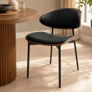 Dining Chairs Black PU Leather Cushion Faux Wood Steam Bent Back for Restaurant Cafe Hotel Projects OEM ODM Bulk
