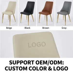 Dining Furniture Luxury PU Leather Dining Chair Ergonomic Durable High Back Metal Legs for Home Office Warehouse Apartment