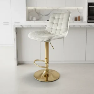 Dining Furniture Velvet Bar Stool with Tufted Back Modern Height Adjustable Home Bar Leisure Chair