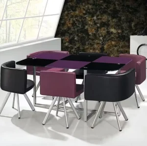 Dining Room Restaurant Table Set Rectangular Commercial Use for Negotiation Meeting 1Glass Top Table 6 PU Leather Chairs