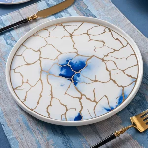 Dinner Set Dinnerware Ceramic Dishes Plates Hotel Restaurant Bone China Dinnerware Plate Set Kitchen Blue Dishes