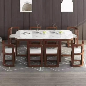 Dinner Table Set 6 Chairs Modern Luxury Round Marble Dining Table and Chairs