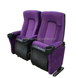 Direct Factory Sale Traditional High Back Auditorium Chairs Purple Fabric Retractable Aluminum Alloy Base Theater Furniture