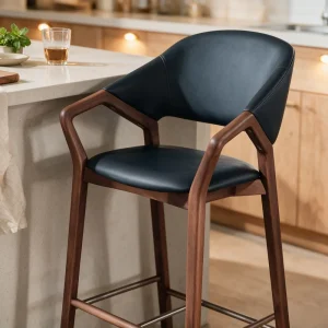 Direct Factory Supply Modern Durable Eco-Friendly Walnut Color Wooden Bar Stool for Commercial Use in Homes Cafes Bars