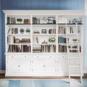 Direct Selling Study Custom Size Style Rolling Ladder Bookcase Modern Farmhouse Library Unit for Modern Furniture