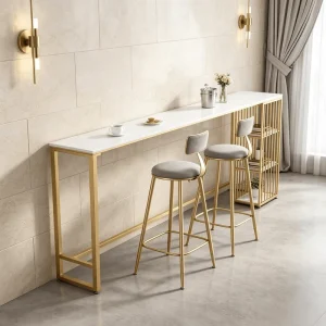 Direct-sales Modern Wall-hugging Partition High-leg Bar Furniture Table Chair Set Velvet Back Metal Frame Marble-style