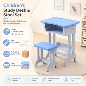 Discount Modern Comfortable PP Eco Friendly Rounded Corner Classroom Table Student Desk And Chair Set School Furniture