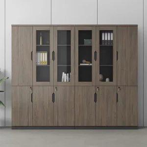 Display Wooden Storage Bookshelf with High Storage Capacity Glass Large Space Wooden Filing Cabinet