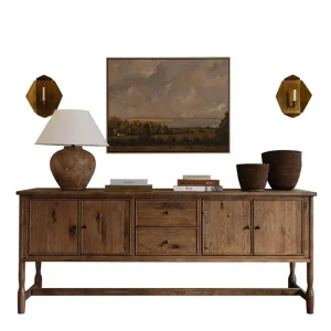 Distressed Solid Wood Console Storage Cabinet Craftsman Design TV Sideboard for Living Room Apartment
