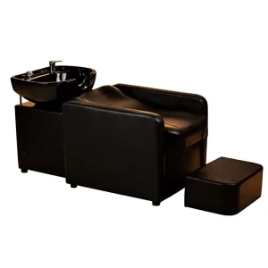 Dongkai Luxury Metallic Leather Hair Salon Semi Reclining Shampoo Chair with Wash Basin Bed Multi Functional Commercial Use