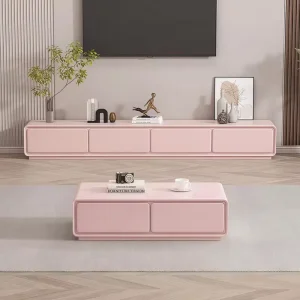 Dopamine style Minimalist Modern TV Cabinet and Coffee Table Set Pink Living Room TV Cabinet Solid Wood Floor standing Cabinet