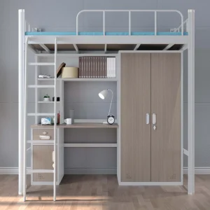 Dormitory Furniture Multi Functional Modern Metal Bunk Bed with Cabinet for Apartment and Hotel Use
