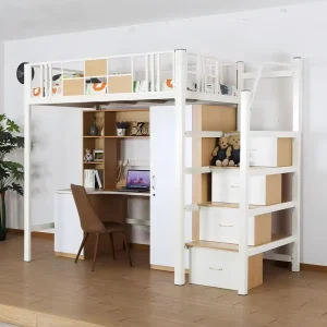 Dormitory Queen Size Loft Bed Hostel Adult Metal Bunk Beds with Stairs for School Use