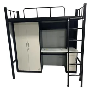 Dormitory Queen Size Loft Bed Hostel Adult Metal Bunk Beds with Stairs for School Use