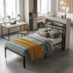 Dormitory Space Saving Foldable Portable Extendable Twin King Queen Adult Metal Bed Frame for Students