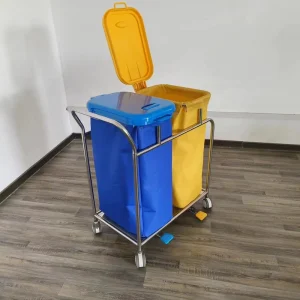 Double Bags Modern Medical Linen Stainless Steel Trolley Laundry Cart Hospital Dirty Clothes Collection Foot Pedals ICU 5