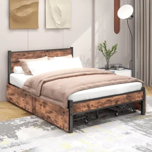 Double Bed Drawers Wrought Iron Frame Steel Wood Iron Structure Extra Thick Sturdy Nordic Region Design Dormitory Bed