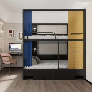 Double Bunk Bed Student School Furniture Loft Double Wood Bed Apartment Beds Full Size Loft Bed