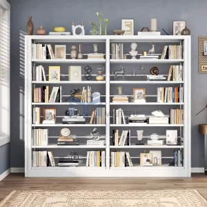 Double Column Steel Bookshelf Metal Library Book Shelf Steel Furniture Adjustable Storage Book Rack for Reading Room