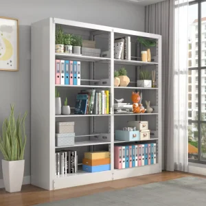 Double Column Steel Bookshelves High Quality Metal Bookcases High Visibility Bookcases for School Library Furniture and Storage