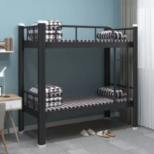 Double Decker Bunk Beds Metal Frame Low Profile Minimalist Design for School Dormitory Hotel Apartment Commercial Use