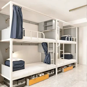 Double Decker Steel Bunk Bed with Iron for Adults Sturdy Metal Capsule Bunk Bed with Cabinet