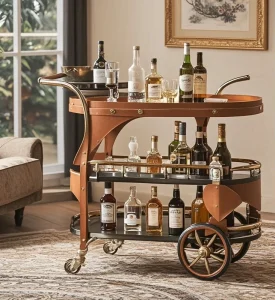 Double Decker Trolley with Wheels Movable Coffee Trolley Modern Minimalist Coffee Table Nordic Retro Sofa Side Table
