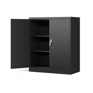 Double Door Small Metal Filing Cabinet 2 Shelves Adjustable Shelf Customized Style Easy Assemble Lockable Steel Storage Cabinet