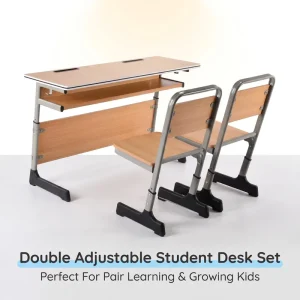 Double Height Adjustable Student Desk Chair Set Reinforced Steel Frame School Desks and Chairs for School Training Institute