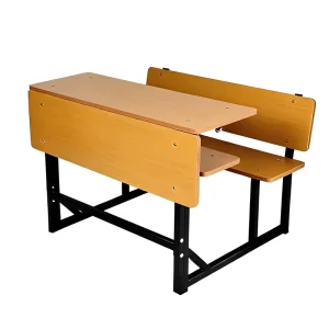 Double Integrated School Desk Chair 2 Seater Wooden Top Steel Frame Custom Size for Primary Middle School Classroom Use