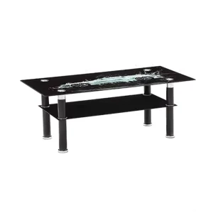 Double Layer Black Glass Tea Table Center Table Coffee Table