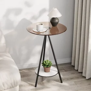 Double Layer Glass Iron Modern Side Table Minimalist Living Room Sofa Bedside Storage End Table