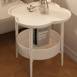 Double-Layer Metal Coffee Table with Flower-Shaped Design Living Room Side Table Household Mobile Storage