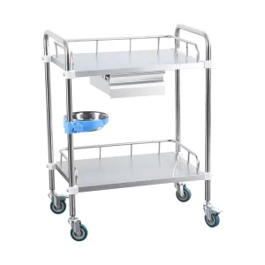 Double Layer Single Drawer Stainless Steel Medical Trolley with Universal Wheels at Factory Price