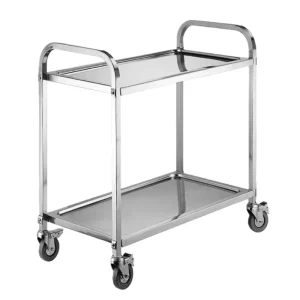 Double Layer Square Tube Buffet Restaurant Trolley Food Service 304 201 Steel Mobile Kitchen Cart