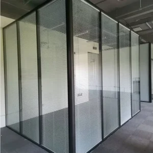 Double Layered Modular Glass Office Partition Sound Insulation Office Partition Cubicles With Aluminum Wood Door