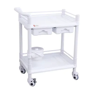 Double Layers Double Drawers Guardrail Thickened Full ABS Plastic Medical Hospital Trolley with Universal Wheels